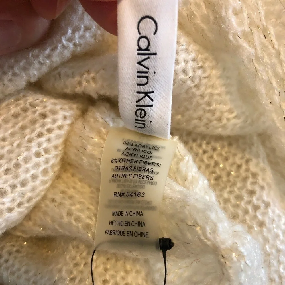 NWT CALVIN KLEIN Infinity Scarf Women's O/S Off White/Gold Ruffled Elastic